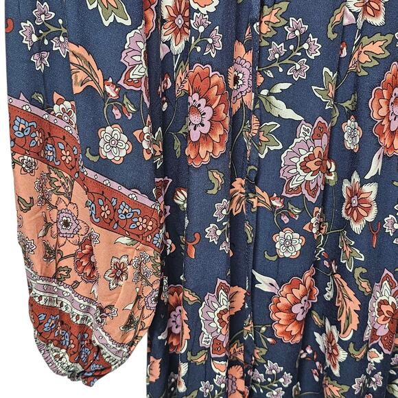 Temofon Summer Floral 3/4 Sleeve V-Neck Flowy Loose Casual Beach Boho Dress L - Picture 3 of 8